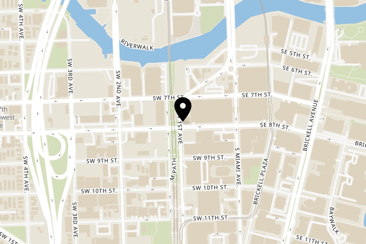 Map showing the location of Talkin' Tacos Brickell on 97 SW 8th St in Miami