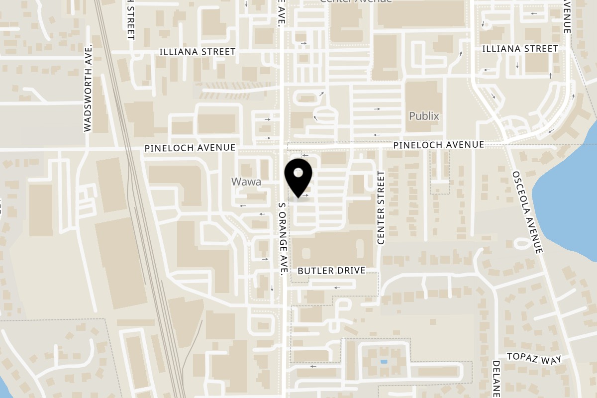 Map showing the location of Talkin' Tacos SoDo on 3123 S Orange Ave Ste 106 in Orlando