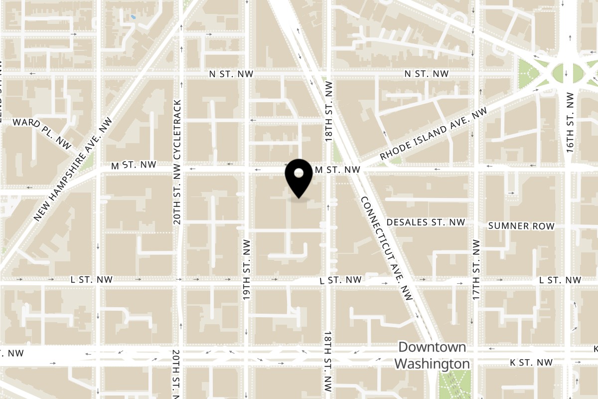 Map showing the location of Talkin' Tacos Washington DC on 1800 M St NW Unit GR06 in Washington